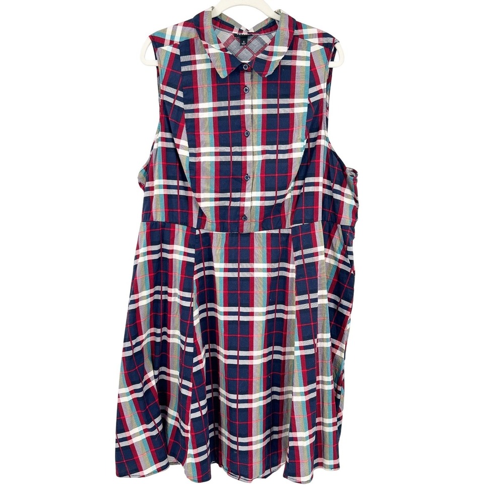 Torrid Plaid Sleeveless Shirt Dress Plus Size 4X‎ Poplin Collared Pockets - Picture 2 of 8